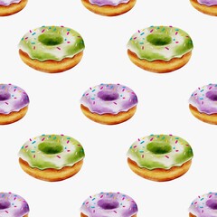 Colorful watercolor donut pattern for textile and wrapping paper design