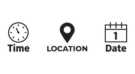 Time, Location, and Date Icons for Event Planning and Scheduling