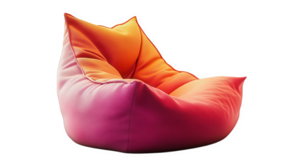 vibrant bean bag chair with a gradient color scheme transitioning from orange to pink its soft. plush design invites relaxation and comfort. making it ideal for casual seating in homes. lounges. or re