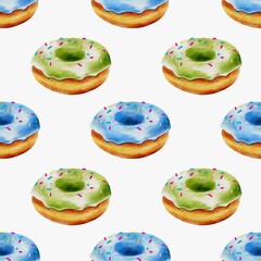 Colorful donut watercolor pattern for textile and packaging design