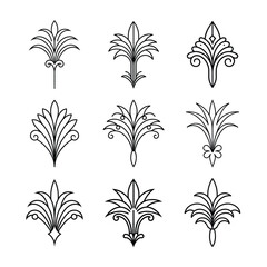 Set of Gatsby palmette ornate outline vector.