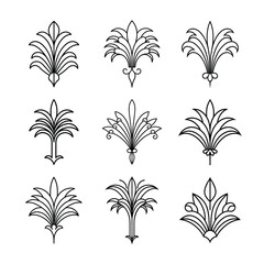 Set of Gatsby palmette ornate outline vector.