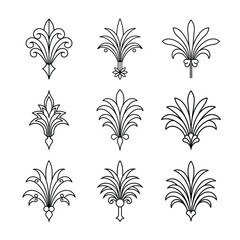 Set of Gatsby palmette ornate outline vector.