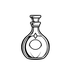 Elegant, minimalist ink drawing of a curvy bottle with a stopper against a white background, focused on simplicity and form.