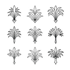 Set of Gatsby palmette ornate outline vector.