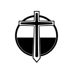 Black & White Cross within Circle, Christian symbol, logo, minimalist design.