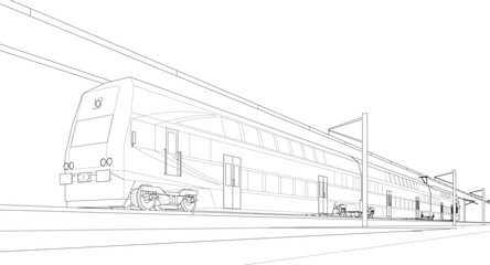 suburban electric train sketch 3d