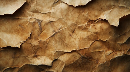 Naklejka premium Crinkled aged paper texture showcasing deep creases and natural color variations in a vintage style background. Generative AI