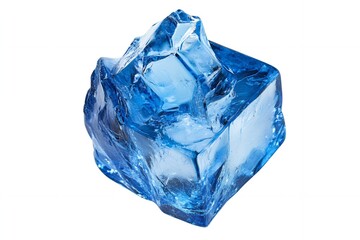 Obraz premium A large blue ice cube isolated on white background perfect for refreshment and cold drinks concepts