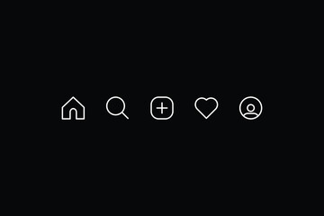 Minimalistic Instagram navbar icons for web, social media navbar with home, search, add, heart, and profile icons on dark theme.