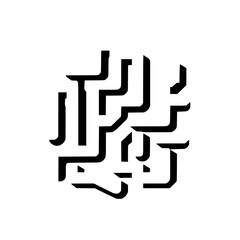 Abstract black and white design of interlocking lines on white background.