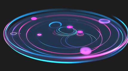 Obraz premium Abstract Cosmic Orbits Neon Planets Glowing Celestial Space Galaxy Digital Art