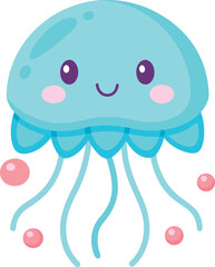 Vector Art Illustration, cute jellyfish, funny octopus cartoon isolated on white