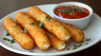 Crispy mozzarella sticks served with a fiery chili sauce that adds an extra burst of heat and flavor to each bite.Crispy mozzarella sticks served with a fiery chili sauce that adds an extra burst of h