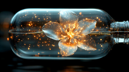 a flower in a bottle with a light inside