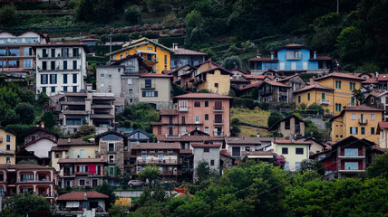 Charming hillside houses in Stresa near Lake Maggiore showing colorful architecture