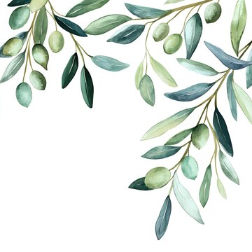 Watercolor Olive Branches with Green Olives Botanical Illustration Perfect for Invitations Cards and Decoration