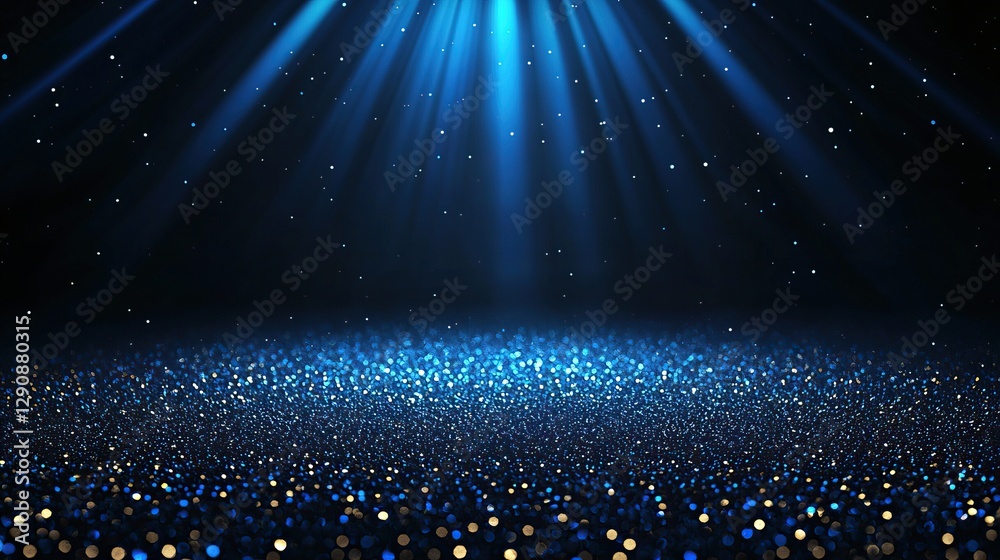 Canvas Prints blue light rays illuminate glittering particles on dark background.
