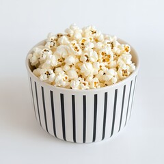 Delicious Buttery Popcorn in a Stylish Black and White Striped Bowl Ready to Enjoy a Movie Night