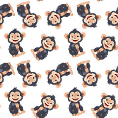 Children cute animals pattern. Monkey childish background. Vector illustration.
