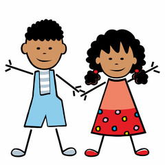 Two african children, girl and boy, vector illustration of little kids
