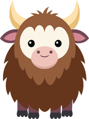 Fototapeta premium Adorable Yak in Cartoon: A cheerful cartoon representation of a yak, showcasing its characteristic horns, fluffy coat, and friendly expression, perfect for conveying a sense of warmth and playfulness.