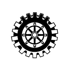 Obraz premium Black and White Gear Wheel Cogwheel isolated on white background in a modern style.