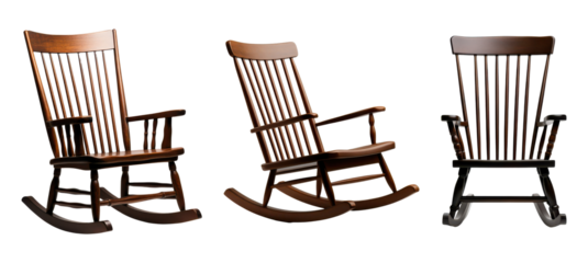 Collection of wooden rocking chairs isolated on png background
