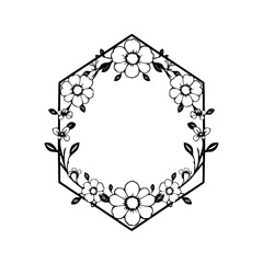 Hexagonal Floral Frame: A Decorative Frame Border with a modern minimal, black and white design.