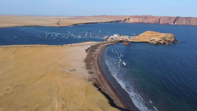 Aerial View Of Playa Lagunilla de las Algas - Pristine Beach At Paracas National Reserve In Ica, Peru.