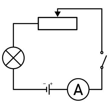 Schematic connection of a rheostat in an electrical circuit