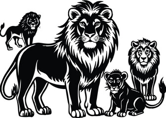 Obraz premium Lion Silhouette set black Vector design, Lion Illustration Vector animal set Design for Printing and Craft Projects