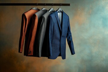 Obraz premium Three Exquisite Suits on Hangers