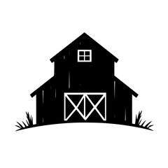 Black and white barn illustration on white background. © MatandSterre