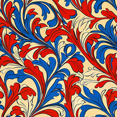 Close-Up of Intricate Red Blue and White Wall Pattern for Modern Decor