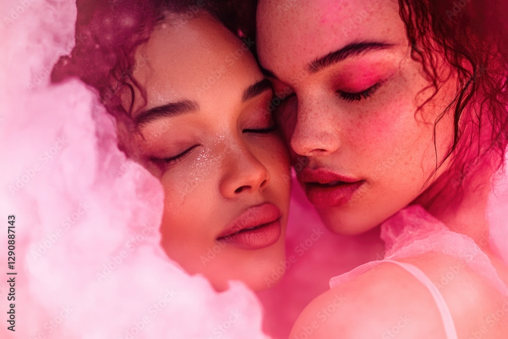 Poster a close-up image of two women embracing each other in a warm and intimate moment