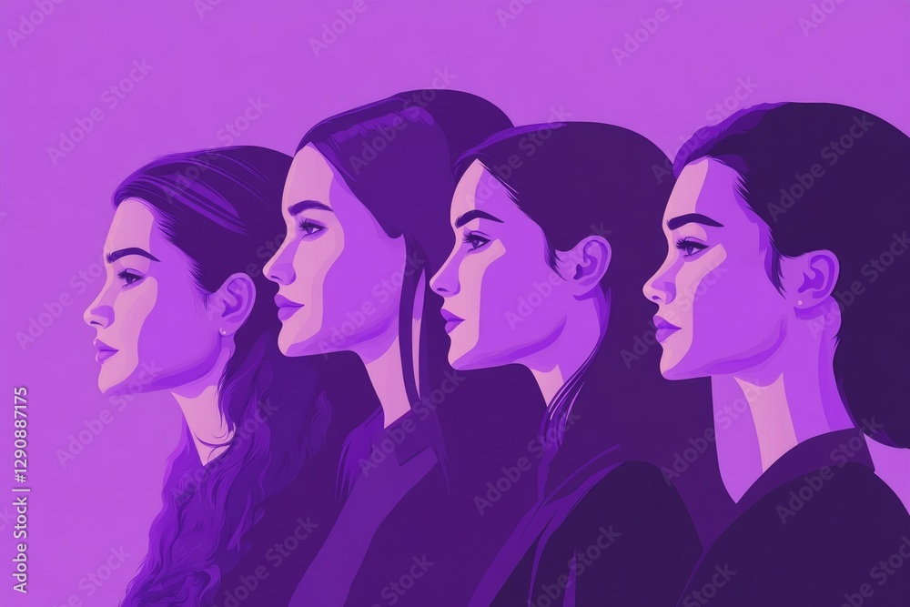 Poster group of females standing side by side, unity and friendship