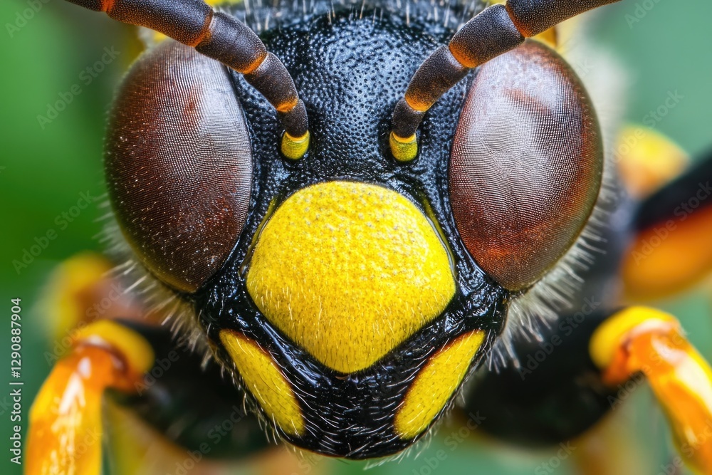 Poster A close-up view of a wasp's face, featuring its distinctive features and expressions