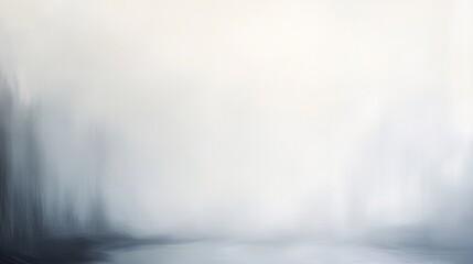 Foggy landscape background with soft gradients, blurred silhouettes of trees and gentle water reflections, creating a serene and tranquil atmosphere.