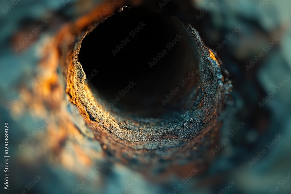 Poster a close-up shot of a rusty old pipe with dirt and grime accumulated on its surface