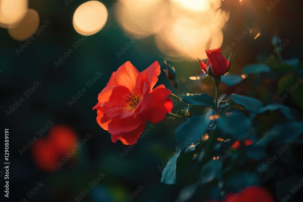 Poster a detailed shot of a bloom with the warm sun shining behind it, suitable for use in nature-inspired 