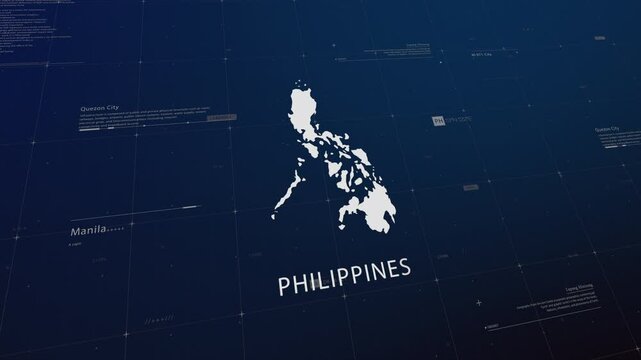 Philippines country map comes to life with cinematic panning, unveiling key details, the capital, and slogan, providing an engaging background for corporate and commercial use