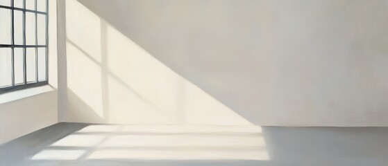 Fototapeta premium Empty room with natural light shining through windows, minimalist interior design, modern architectural space, neutral color palette, serene ambiance.