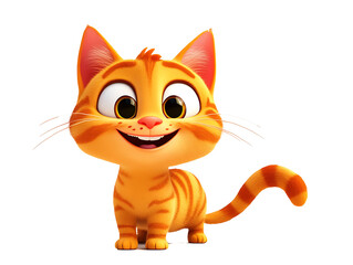 Fototapeta premium A cute orange cat, with a happy expression, against a white background