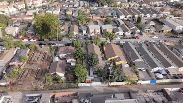 Watts suburb of Los Angeles, California is a high-crime gang neighborhood - aerial flyover