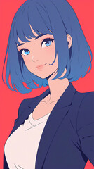 Playful Cute Japanese Girl with Short Blue Hair Wearing Kimono Great for Modern Anime Art and Graphics