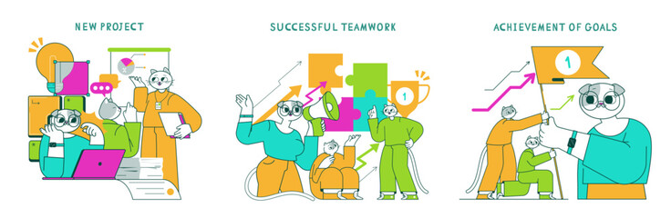 Business Cat. Flat Vector Illustration