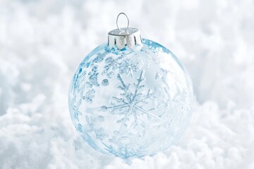 A delicate glass ornament featuring intricate snowflake design
