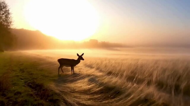 A deer with a red hat on its head. The deer is standing on a green background,5k red epic footage