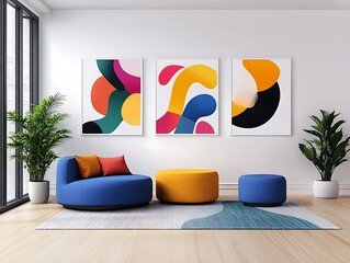 Modern abstract art decor in a stylish living room contemporary bright minimalistic
